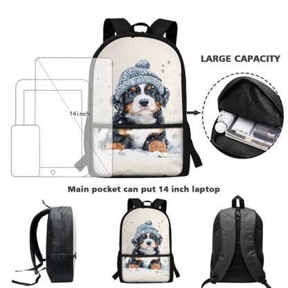 ZOUTAIRONG Cute Dog Print Bookbag for School Insulated Thermos for Hot & Cold Drinks, Lightweight Cute Backpack with Side Pockets for Small Water Up - color: Cute Dog