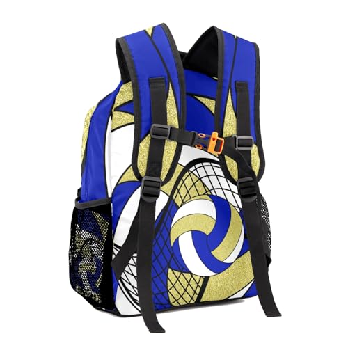 Volleyball Blue Gold Shoulders Bags Daypack with Name Personalized School Bookbag for Sports Party Traveling - color: Volleyball Blue Gold