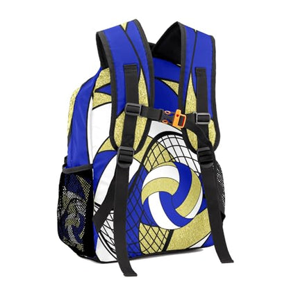 Volleyball Blue Gold Shoulders Bags Daypack with Name Personalized School Bookbag for Sports Party Traveling - color: Volleyball Blue Gold