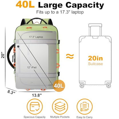 40L Travel Backpack,TSA Approved Carry On Backpack,Business Work Bag with Wet/Dry Compartment, Fits 17.3" Laptop, Duffel Bag for Men Women(LightGreen) - color: Lightgreen