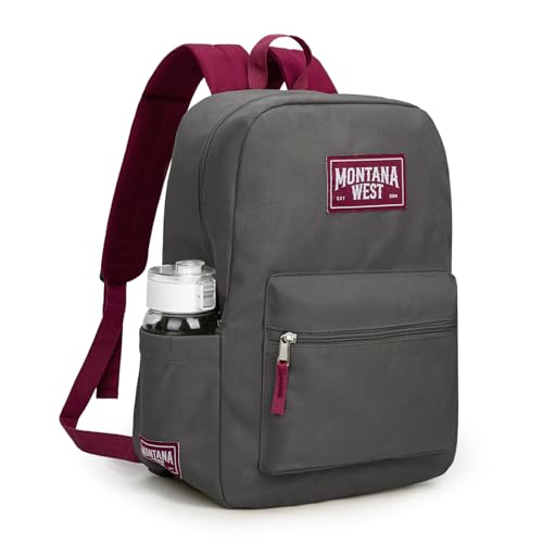 Montana West Backpack for Women Men 2 PCS Lightweight College Bookbags Casual Daypack Backpacks for Commute & Travel - color: Black & Grey