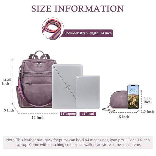 AGLOD Leather Backpack Purse for Women Designer Ladies Shoulder Bag Fashion Faux Work Travel Handbags - color: Kcus22001-purple