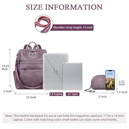 AGLOD Leather Backpack Purse for Women Designer Ladies Shoulder Bag Fashion Faux Work Travel Handbags - color: Kcus22001-purple