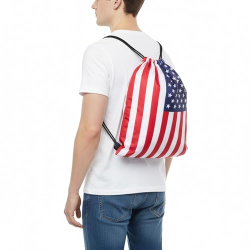 American Flag Drawstring Backpack, Lightweight Cinch String Sports Sackpack for Men & Women,pack of 2 - color: Americanflag