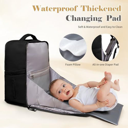 Diaper Bag Backpack with Changing Pad Baby Bag Multi-Function Waterproof Travel Bag Baby Shower Essentials,Pañaleras Para bebe with 15 Pocket,2 Insulated Pockets,Black - color: Black