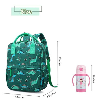 Cute Preschool Backpack Toddler School Book Bag for Girls Boys Kids Kindergarten Nursery Travel Bag with Chest Strap(15inch, Green Dinosaur) - color: Green Dinosaur, size: 15inch
