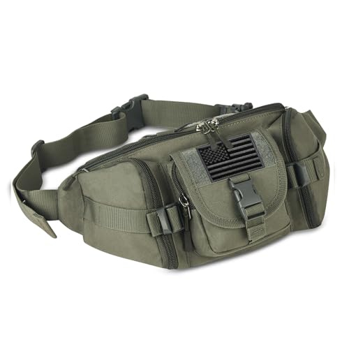 ArcEnCiel Tactical Fanny Pack for Men & Women - Water-Resistant Waist Bag for Hiking, Travel, Fishing & Outdoor Activities | Adjustable Bum Bag for Cycling Concerts & EDC | Molle Compatible with Patch - color: Grey&Green