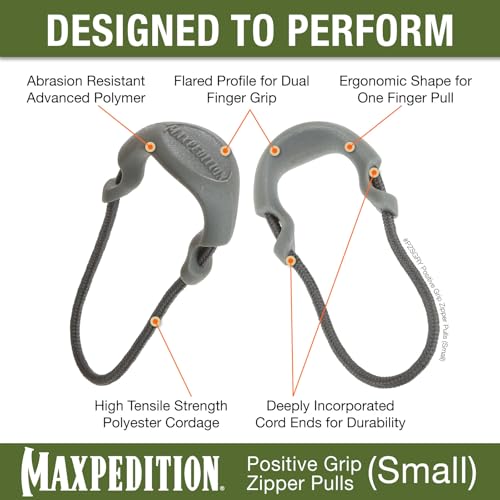 MAXPEDITION Positive Grip Zipper Pulls (Small, Gray) Pack of 6, Zipper Pull Replacement for Tactical Backpack, EDC Pouch, Bug Out Bag & Luggage, Sling Pull Tab, PZSGRY - color: Gray, size: Small