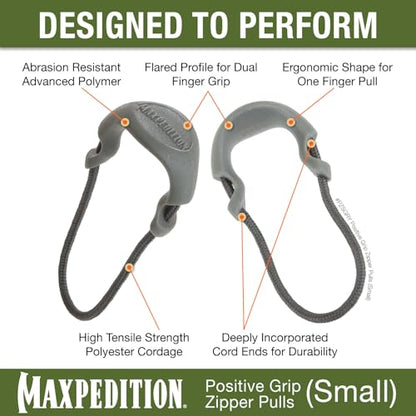 MAXPEDITION Positive Grip Zipper Pulls (Small, Gray) Pack of 6, Zipper Pull Replacement for Tactical Backpack, EDC Pouch, Bug Out Bag & Luggage, Sling Pull Tab, PZSGRY - color: Gray, size: Small