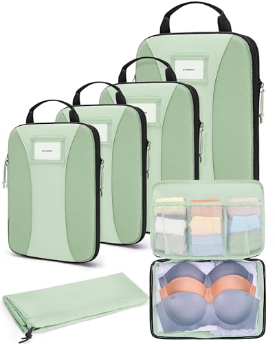 BAGSMART Compression Packing Cubes, 6 PCS Packing Cubes for Suitcases, Travel Bags Organizer for Luggage, Lightweight Packing Cube for Travel Essentials - color: Kohlrabi Green, size: 6 Set