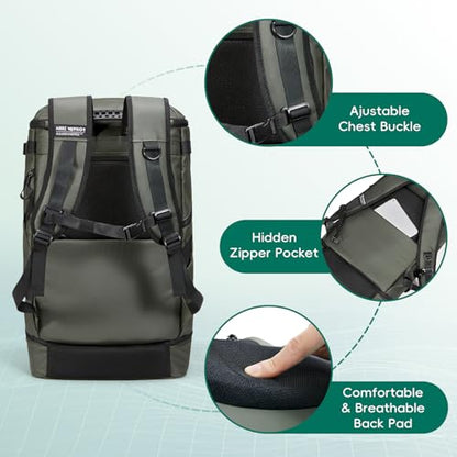 Camping Backpack with Lunch Compartment, Water Resistant Mens Backpack Insulated for Work, 17 inch Laptop Bag, Carry On Backpacks for Airplane Beach Travel, Green - color: Green
