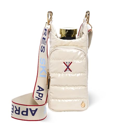 WanderFull® Original HydroBag®, Fits Up to 32 oz Water Bottle Holder with Strap, Gift for Women, Hands-Free Crossbody, Water Bottle Carrier Bag with Phone Pocket - color: Ivory Lacquer Après Ski Embroidery