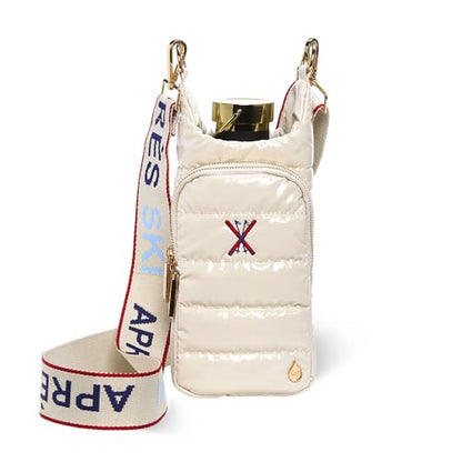 WanderFull® Original HydroBag®, Fits Up to 32 oz Water Bottle Holder with Strap, Gift for Women, Hands-Free Crossbody, Water Bottle Carrier Bag with Phone Pocket - color: Ivory Lacquer Après Ski Embroidery