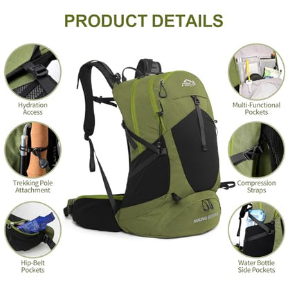 IX INOXTO Hiking Backpack, 26L/40L Waterproof Hiking Daypack with 3L Water Bladder and Rain Cover, Lightweight Travel Camping Backpack for Men Women (Dark Green) - color: Dark Green