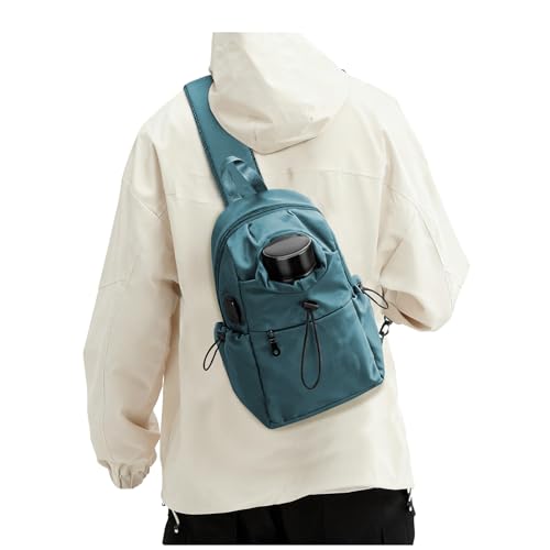 SEAFEW Sling Backpack bag for Men Peacock Blue, Tactical Backpack Shoulder Daypack Mini Anti-Theft Cross Body Motorcycle Chest Bags, Small One Strap Backpack for Casual Travel Hiking Outdoor Sports - color: Blue Upgraded Version