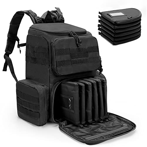 DSLEAF Tactical Range Pistol Backpack with 6 Pistol Cases, Gun Backpack with 9X Magazine Slots for Shooting and Hunting - color: Black