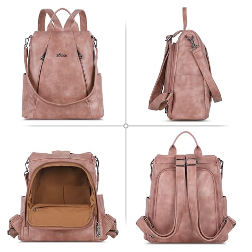 ZOCAI Backpack Purse for Women Medium Anti-Theft Backpacks Purses Design Leather Shoulder Bags with Removable Strap - color: Pink