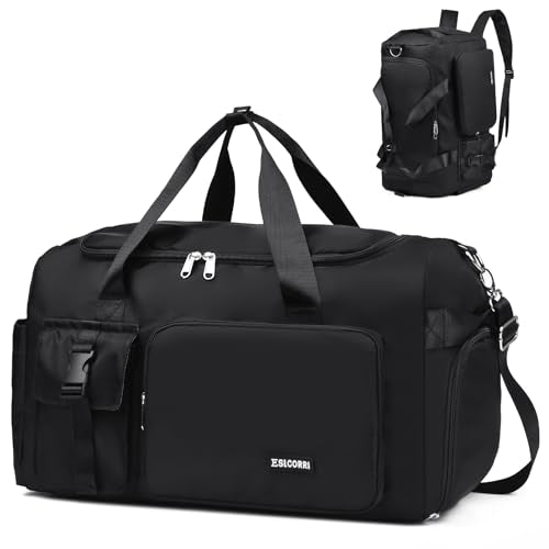 Eslcorri Gym Duffle Bag for Women Men, Sports Backpack with Wet & Shoe Compartment, Fitness Overnight Weekender Bag for Yoga, Swim, Travel (Style B, Black) - color: 42L-Black, style: Style B