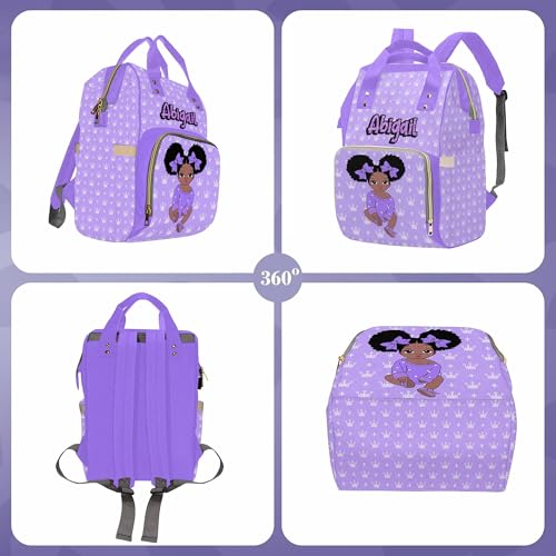 Newcos Personalized Crown Print Diaper Bag with Name Custom Africa Black Women Nappy Bags Travel Casual Mummy Backpack for Mom Women Purple - color: 230112-1
