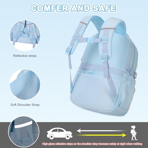 Scothen 3PCS Girls Backpack for School, Kids Backpack for Girls with Lunch Bag Pencil Case, Kids Bookbag Teen Backpacks for Elementary Middle High School (Blue) - color: Blue
