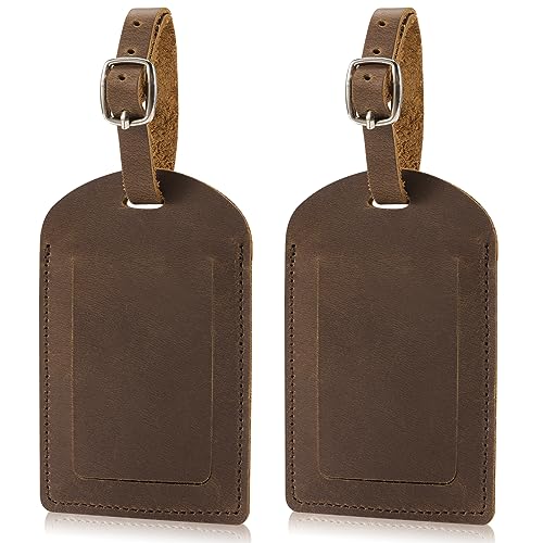 Ringsun Genuine Leather Luggage Tag for Suitcases ID Tags Bag Tags for Luggage (2 Pack) - color: 2 Pack-dark Brown