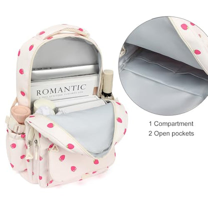 Phaoullzon Girls High Middle School Strawberry Backpack for Kids Kawaii Bookbag College Daypack,Strawberry - color: Beige Strawberry, size: Large (17.5 Inch)