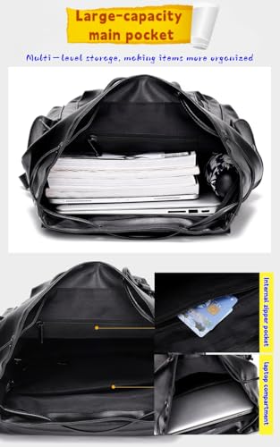 Soft leather backpack, casual PU backpack men women. USB charging port. Suitable for work, commuting, traveling, etc. Waterproof. (Black) - color: Black
