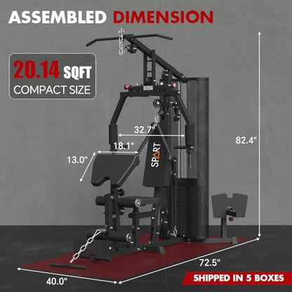 SPART Home Gym Station,Multifunctional Home Gym Workout Equipment,with 160LBS Weight Stack for Leg Press & Chest Fly, All in One Exercise Equipment Full Body Strength Training with Pulley System - color: Black, style: Fabric Cover