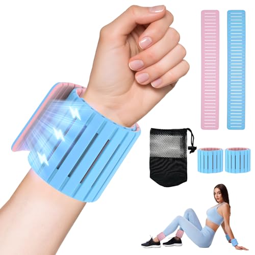 Adjustable Hidden Magnetic Ankle & Wrist Weights, Skin-Friendly Breathable and Waterproof Silicone Design for Women & Men - Ideal for Fitness, Yoga, Running, Cycling & Swimming, 2-Pack, 1LB Each - color: Blue and Pink