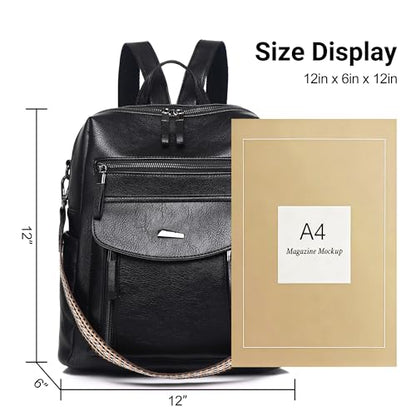 WYFJNX PU Leather Womens Backpack Purse Ladies Backpack Handbag Fashion Shoulder Bag Small Travel Bag Black - color: Dark Black