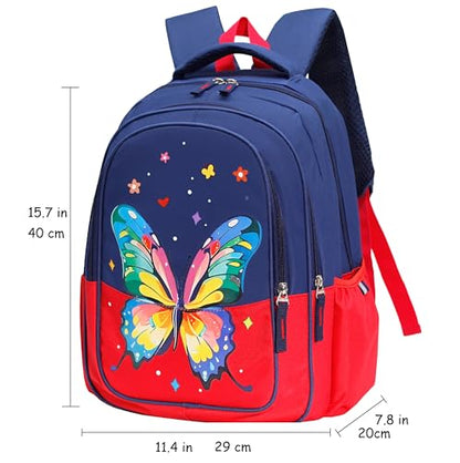 15 inch Primary School Kindergarten Schoolbag Leisure Cool Cute Cartoon Travel Backpack For Boys Girls Ages 6-10 Use - color: Red Butterfly, size: Large
