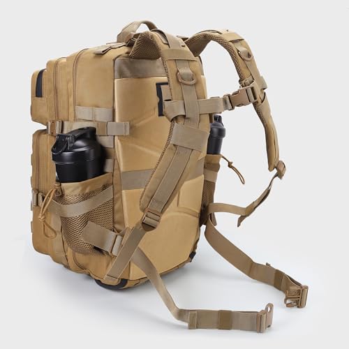 LHI Military Tactical Backpack for Men and Women 45L Army 3 Days Assault Pack Bag Large Rucksack with Shoe Compartment - color: 1.2 Shoe Compartment(khaki)