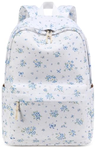 Bluboon School Backpack for Teen Girls Women Laptop Backpack College Bookbags Middle School Travel Work Commuter Back Pack - color: Blue Flora