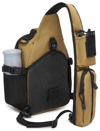 Small Tactical Holster Sling Backpack Accessories Shoulder Pouch Water Bottle & Radio Holder Crossbody Bag for Men - color: Black Tan 2 Packs