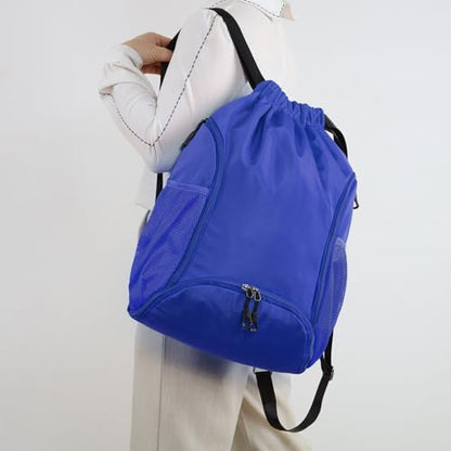Valleycomfy Sports Gym Bag Drawstring Backpack with Shoes Basketball Bag and Two Water Bottle Holder,Sapphire Blue - color: Sapphire Blue