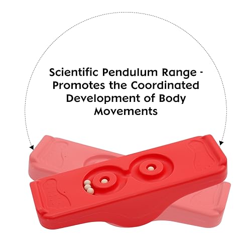 Kids Rocking Seesaw Balance Board with 5 Wooden Balls Sensory Training Rocking Board Balance Training Equipment Children Indoor Outdoor Activity Toy - color: Red