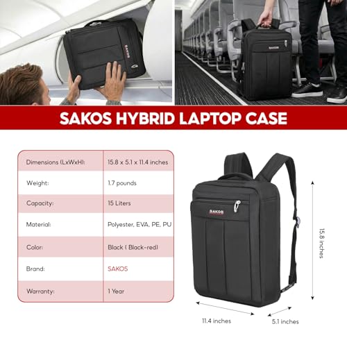 SAKOS Flash 3 in 1 Laptop Bag, 15.6 Inch Convertible Messenger, Shoulder Bag & Backpack, Water Repellent Travel Bag, Professional Work Bag for Men & Women, Briefcase with Laptop Compartment - Black - color: 5. Flash - Black