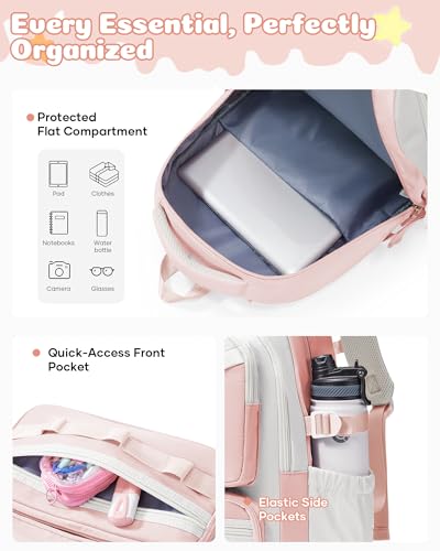 High Middle School Backpack For Girls Pink Laptop Bookbag For Women Cute Backpacks For School Teens College Large Capacity School Bag For Girls Waterproof