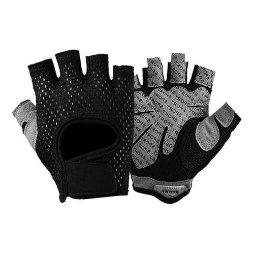 Mealah Men & Women Breathable Workout-Glove - UV Protection Fingerless Gym Gloves for Fitness Rowing Cycling - color: Black with PU