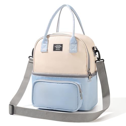 Double Deck Lunch Bag Insulated Leakproof with Backpack Straps, Lunch Bag Women Men Soft Waterproof for Work Travel Beach Picnic, Blue - color: Blue-4, size: Double Deck