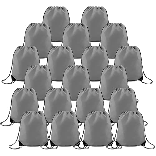 BeeGreen 20 Pieces Gray Drawstring Backpack Bags Bulk Nylon Gym Backpacks Cinch Sinch Christmas Bag for DIY Travel Sports Sack Personlized Sackpacks for Heat Vinyl - color: Grey