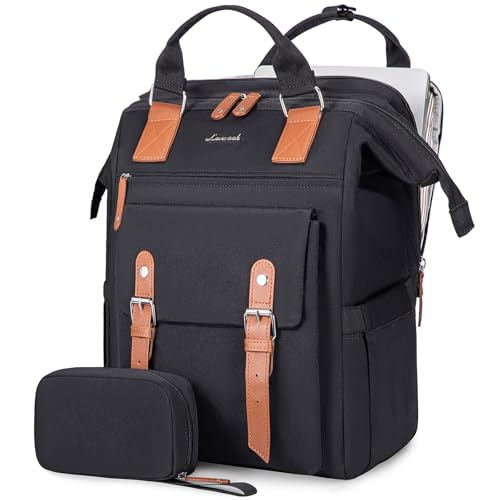 LOVEVOOK Laptop Backpack Women, Teacher Work Backpack with Laptop Compartment, Nurse Bags Computer Backpack Purse for Women Business Travel College Laptop Bag Daypack, 15.6 Inch, Upgraded - color: 1 Black-brown, size: 15.6 Inch-Back Laptop Sleeve