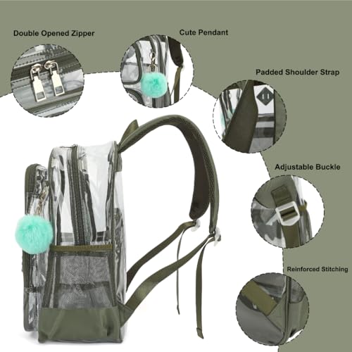 Heavy Duty Clear Backpack for Girls Boys Transparent School Bookbag Kids Durable PVC See Through Backpack-Army Green - color: Army Green