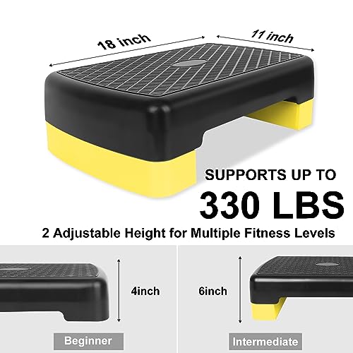 Height-Adjustable 4''-6'' Step Aerobics Platform Fitness Equipment Stepper Trainer Exercise Step Platform with 2 Riser