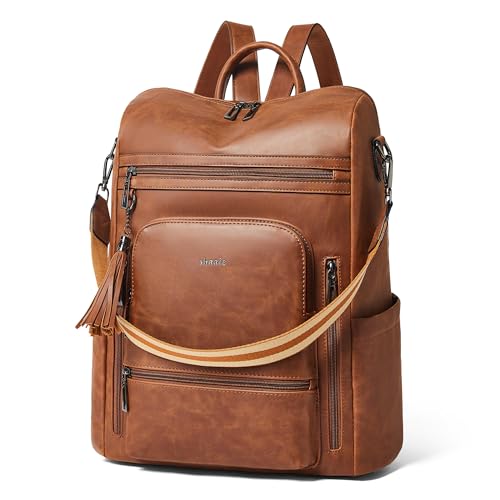 Shrrie Vegan Leather Laptop Backpack for Women 15.6 inch Work Backpack Fashion Travel Backpack Purse for Business College - color: Crazy Horse Brown02