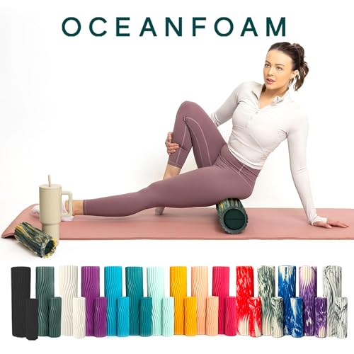 Oceanfoam Tidal Roller - Hunter, Gold & Natural Marbled - Muscle Massage Foam Roller for Back Pain & Stretching - Firm & Ergonomic Wide Wave Textured - Yoga, Athletics, Wellness - Full Size, 20" x 5" - color: Hunter, Gold & Natural Marbled