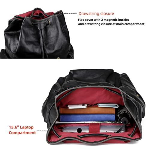Vegan Leather 15.6 inch Laptop Backpack Hiking Camping Backpack Satchel Bookbag Travel Business Casual Backpack CN-01 (Black) - color: Black