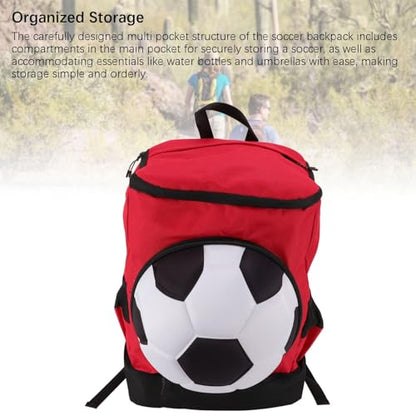 Bnineteenteam Soccer Backpack, Youth Soccer Bag Sweat Wicking Breathability Football Bag with Ball Compartment and Shoe Compartment for Activities - color: Red with Black, size: Children Size (Fits Size 4 Ball)