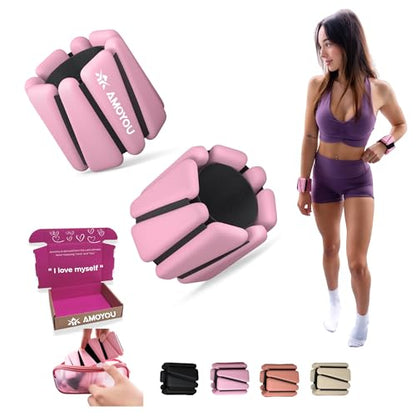 AMOYOU Wrist & Ankle Weights for Women – 2 lb Ankle Weights (Set of 2, 1 lb Each) | Arm Weights for Women | Leg Weights for Walking, Yoga, Cardio & Strength Training - color: Pink