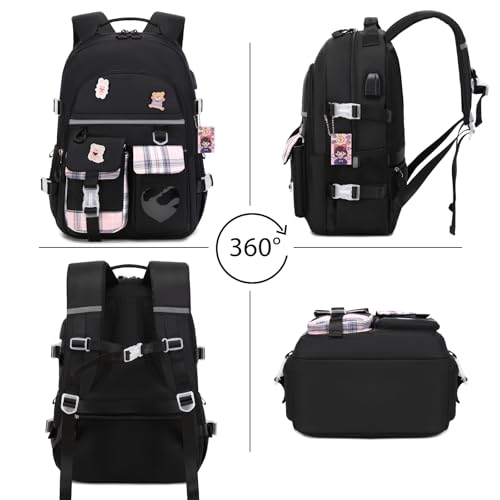 ACESAK Backpack for Girls - Bookbag Backpacks Schoolbag for Girls Kids Teen Women Casual Travel Daypacks - School Bag Elementary Middle School College Cute Backpack with Lunch Box (Black) - color: Black